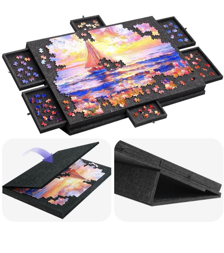 Ayieyill 1000 Piece Rotating Puzzle Board with Drawers and Cover,21"x31"Portable Felt Jigsaw Puzzle Table for Adults Portable,Lazy Susan Spinning Puzzle Boards Birthday Gift for Mom