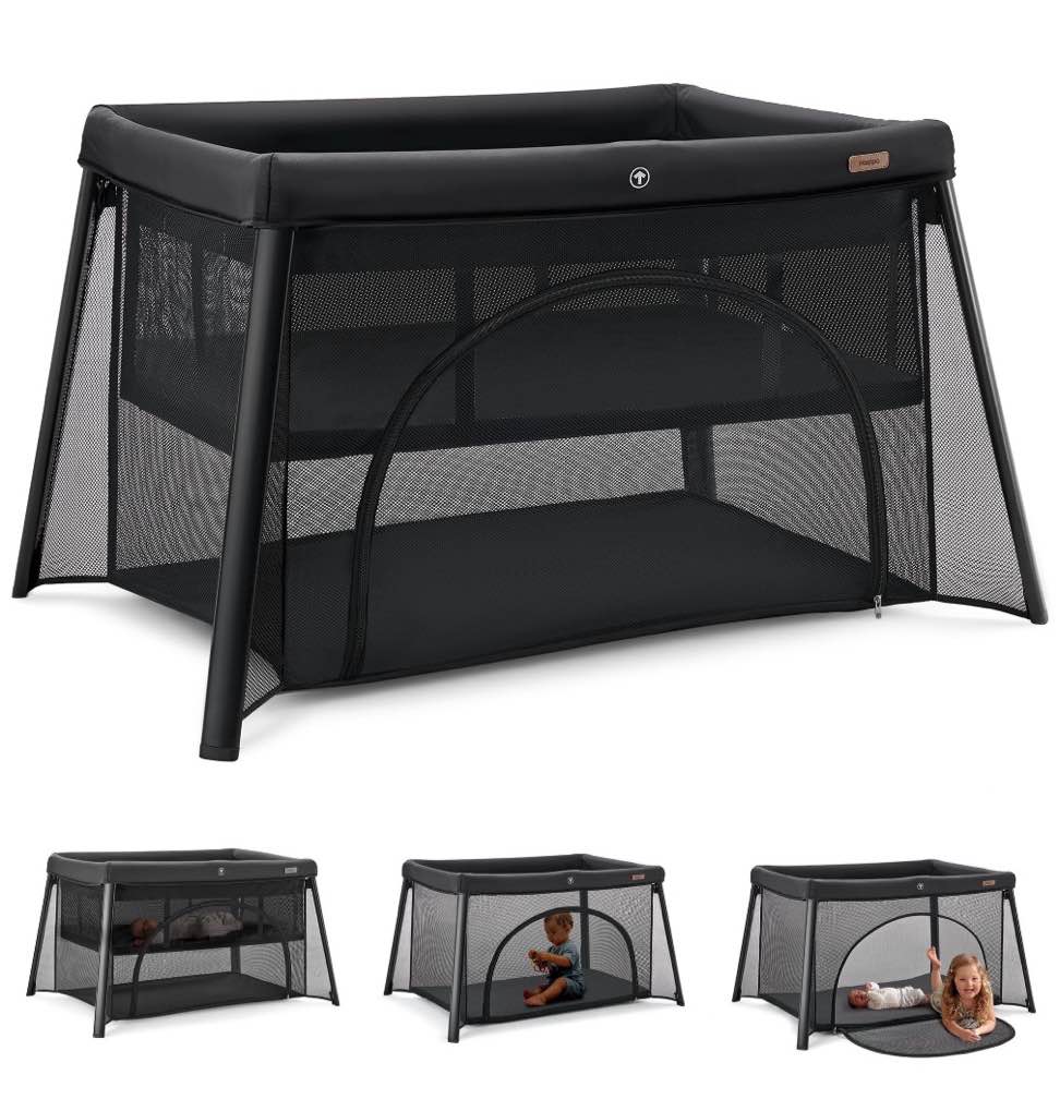 harppa portable travel crib with mattress, foldable playard for baby and toddler, 11lbs, black