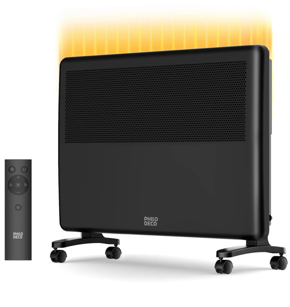Philodeco Convection Panel Space Heater, 1500W Portable and Wall Mounted, Silent and Draught-Free with Intelligent Thermostat, 24 Timer, Remote Control, Child Lock