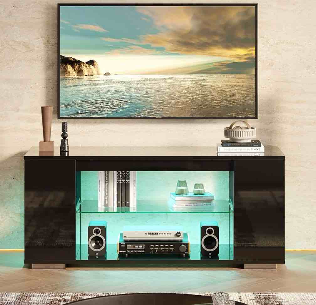 Pinmoco 47'' Tv Stand For Tvs Up To 55", Gaming Entertainment Center With Led Lights, Black