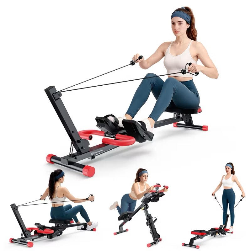 WARMOUNTS 4 in 1 Rowing Machine Foldable Rower Machine with 4 Adjustable Heights Levels & LCD Monitor 266 LBS Weight Capacity Row Machine for Home G