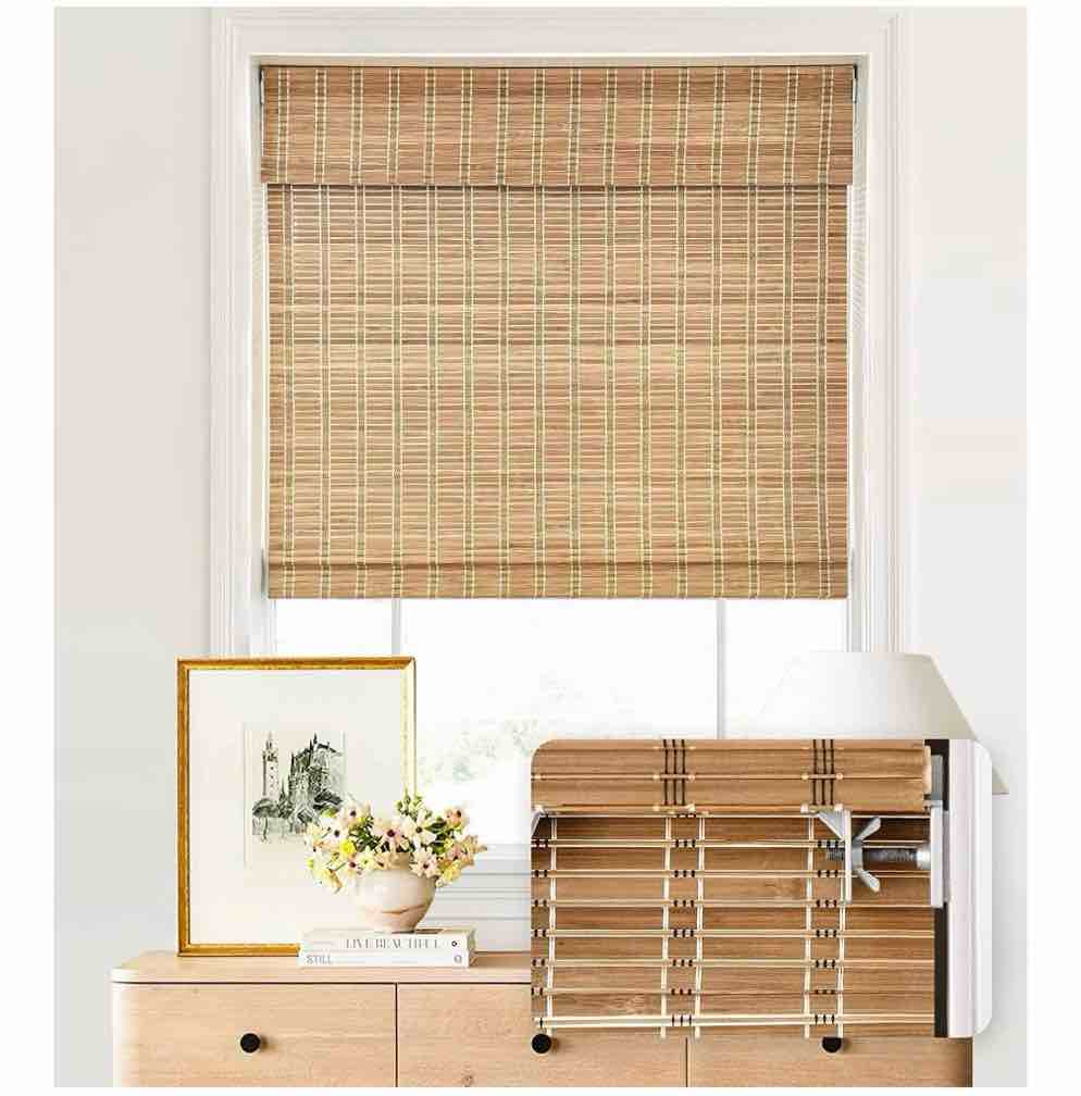 LazBlinds No Tools No Drill Cordless Bamboo Roman Shades  Light Filtering Window Treatment  Roll Up Bamboo Blinds for Window 31.5   W x 48   H  Brown