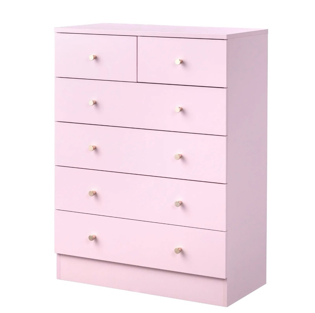 ubesgoo 6 drawer wood dresser for bedroom, chest of drawers, storage organization unit for clothing, pink