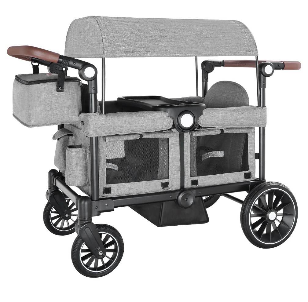 aileekiss collapsible wagon stroller for 2 toddlers with adjustable canopy, 44 pounds, grey