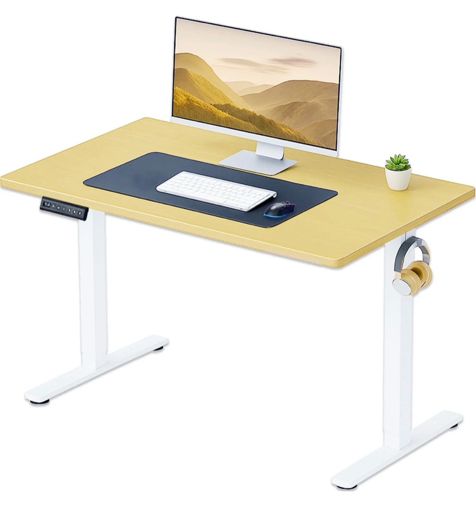 concetta electric height adjustable desk, 40"x24" ergonomic sit stand workstation, one-touch lift home office desk, oak