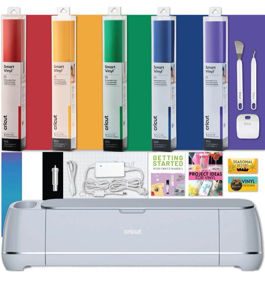 cricut maker 3 machine + tools & rainbow smart vinyl bundle - premium diy cutter for crafts & vinyl projects