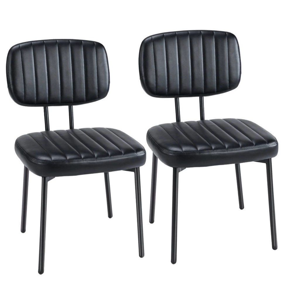 edx dining chairs set of 2, mid century modern kitchen chairs with faux leather for kitchen, living room, black