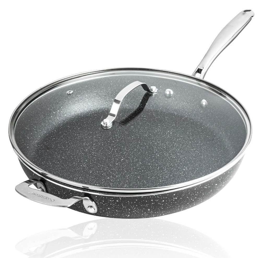 granitestone 14 inch large frying pan with lid ceramic non stick frying pans skillet non toxic frying pans nonstick for sauté & cooking oven & dishwasher safe