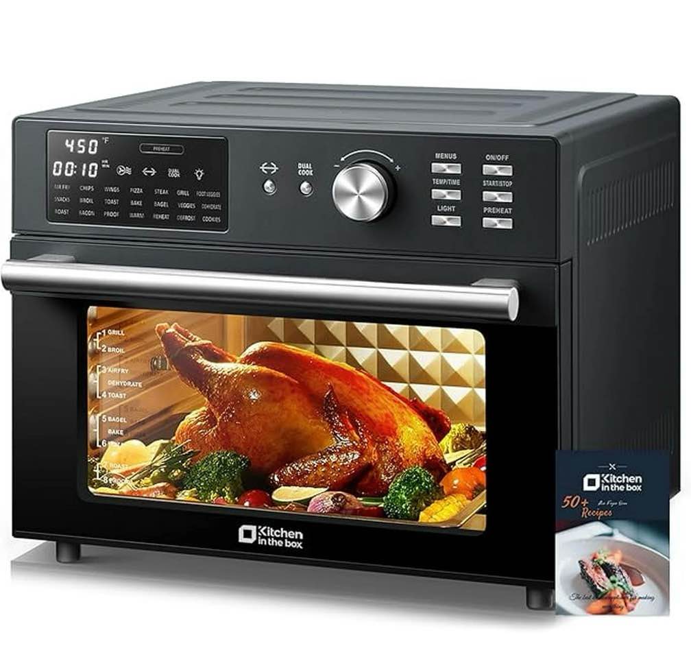 kitchen in the box 32qt digital air fryer toaster oven combo, 21-in-1 convection oven with rotisserie & dehydrate, family-size countertop oven with 6 accessories, 1800w, black