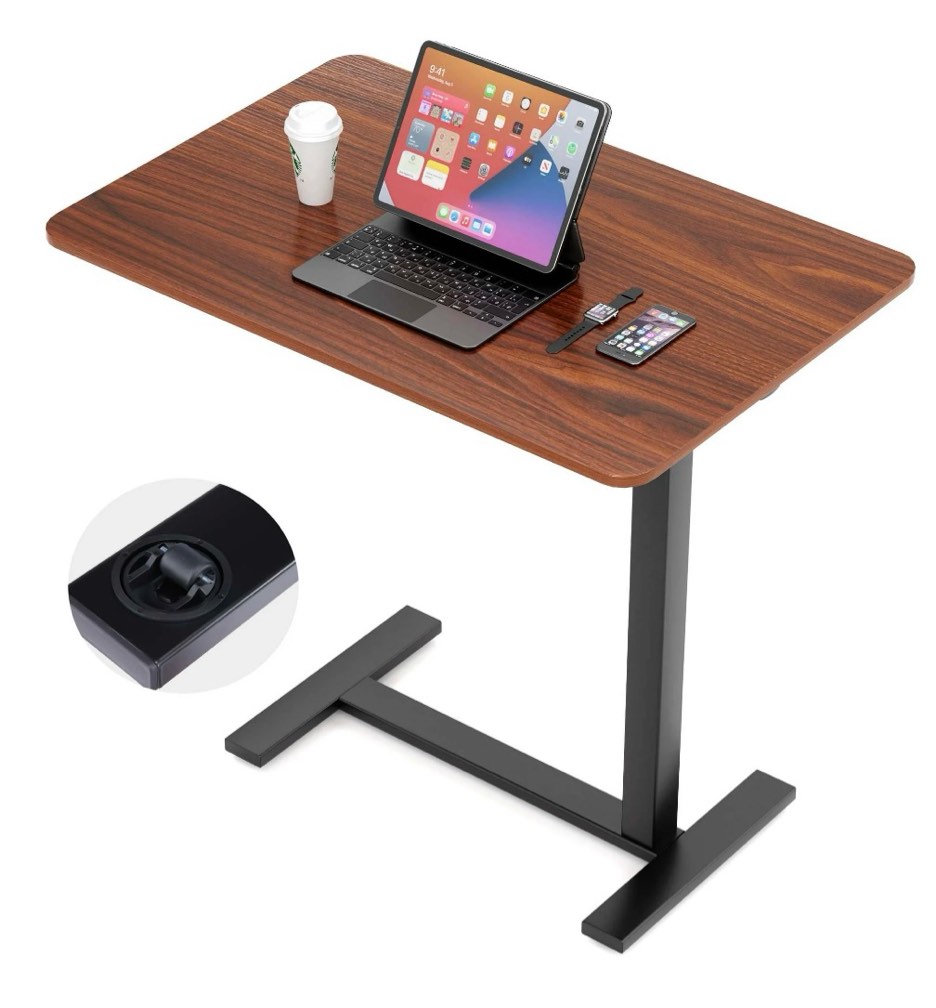 zunmos mobile standing desk overbed laptop desk adjustable height desk with hidden casters for sit stand workstation portable laptop computer desk rolling desk for home  office  dorm  brown