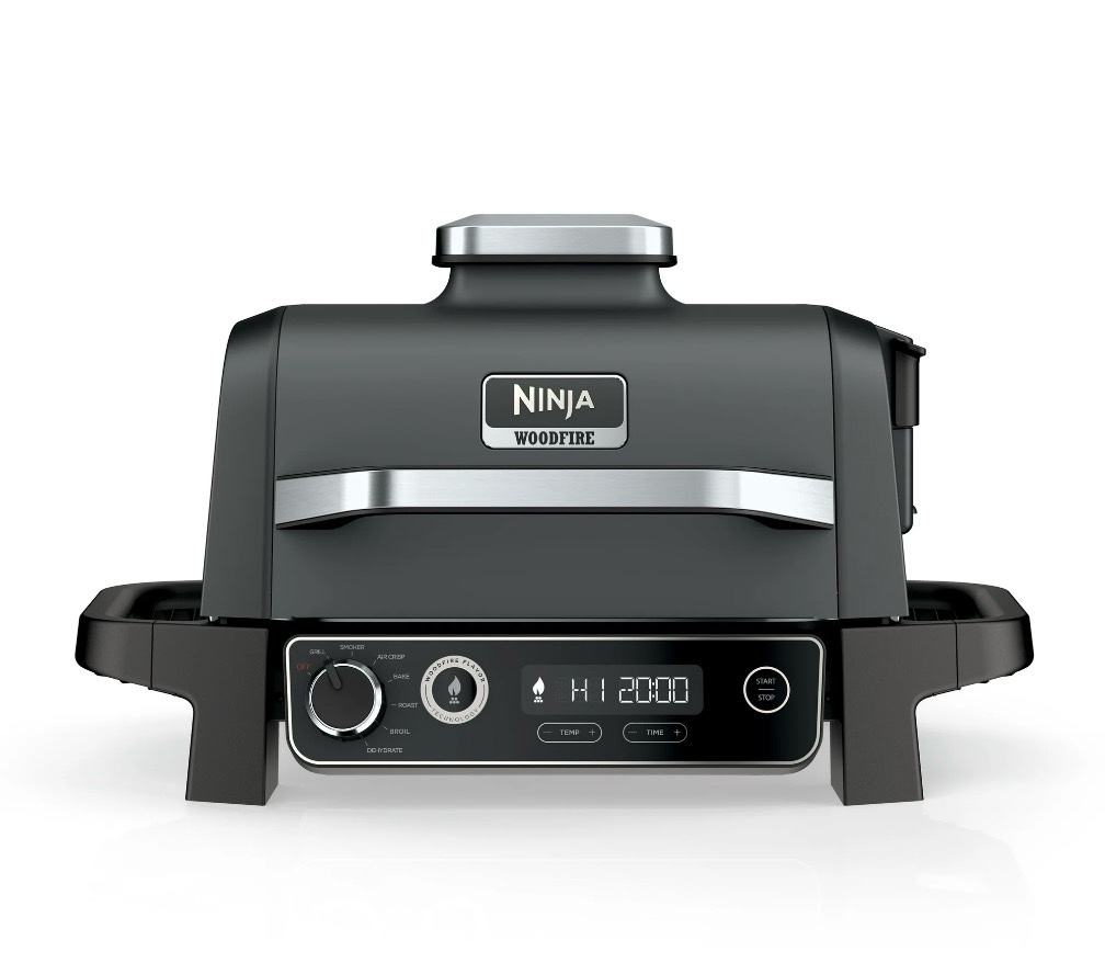 ninja - woodfire outdoor grill & smoker, 7-in-1 master grill, bbq smoker, & outdoor air fryer with woodfire technology - grey