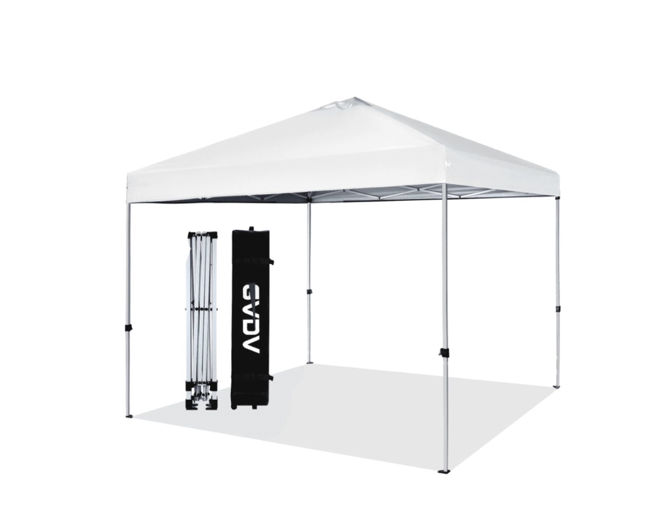 gvdv 10x10 pop up canopy tent with wheeled bag 4 stakes 4 ropes 100sqft of shade forest white