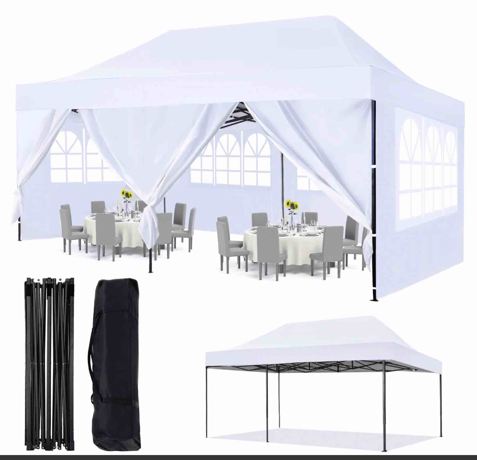 gvdv 10 x 20 pop up canopy tent party tent outdoor event instant tent gazebo with removable sidewalls and carry bag white