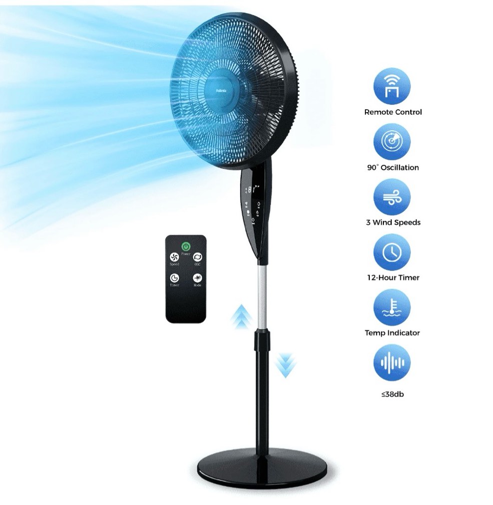 16" oscillating pedestal fan with remote, ultra-high 3-speed,3-mode standing floor fan with height adjustment ,12h timer, 90° oscillating quiet cooling fan, for bedroom home office