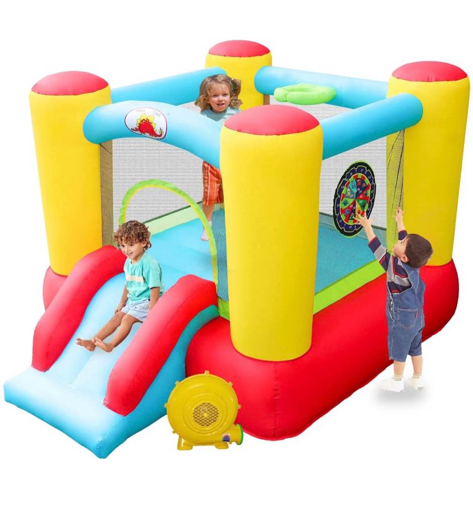 wellfuntime inflatable bounce house with blower, kids jumping castle with slide for indoor outdoor