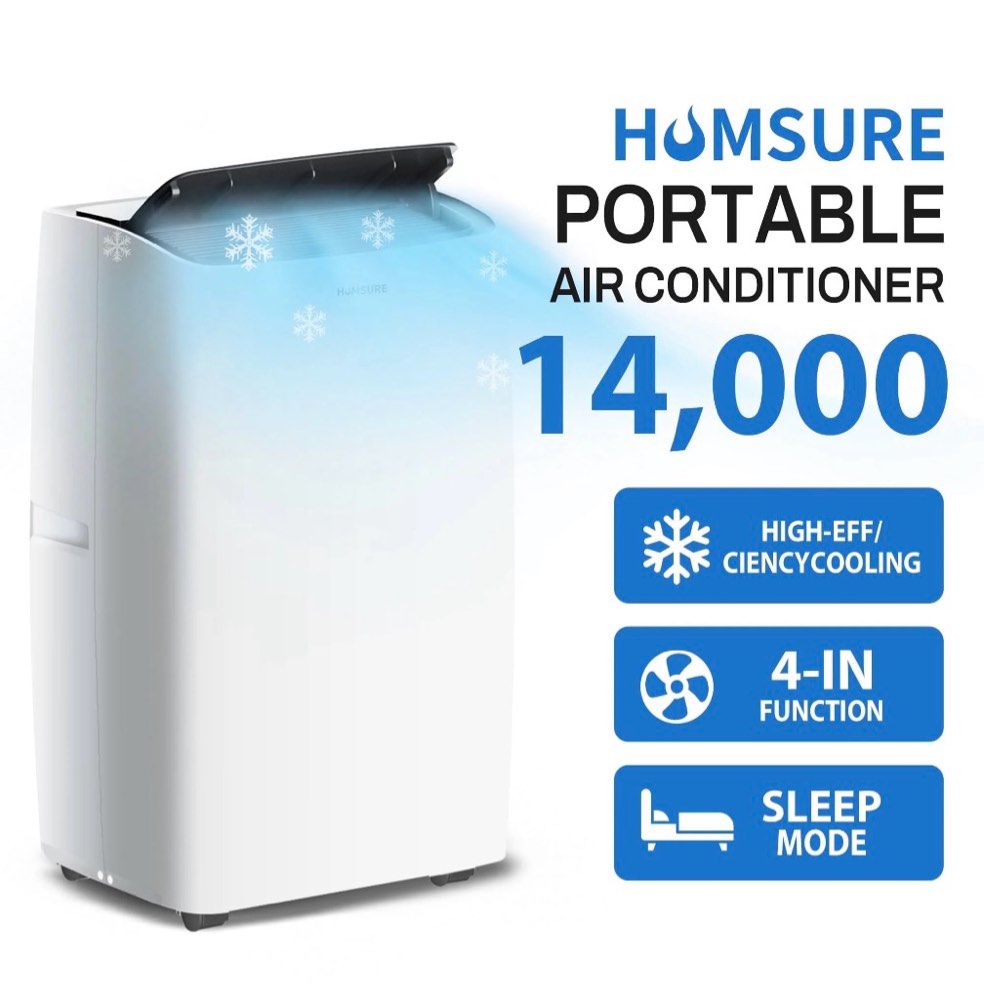 humsure portable air conditioner 14000 btu ,suitable for 420 sq ft of rooms, floor standing air conditioning ac unit with remote control and installation kit, 5-in-1 function