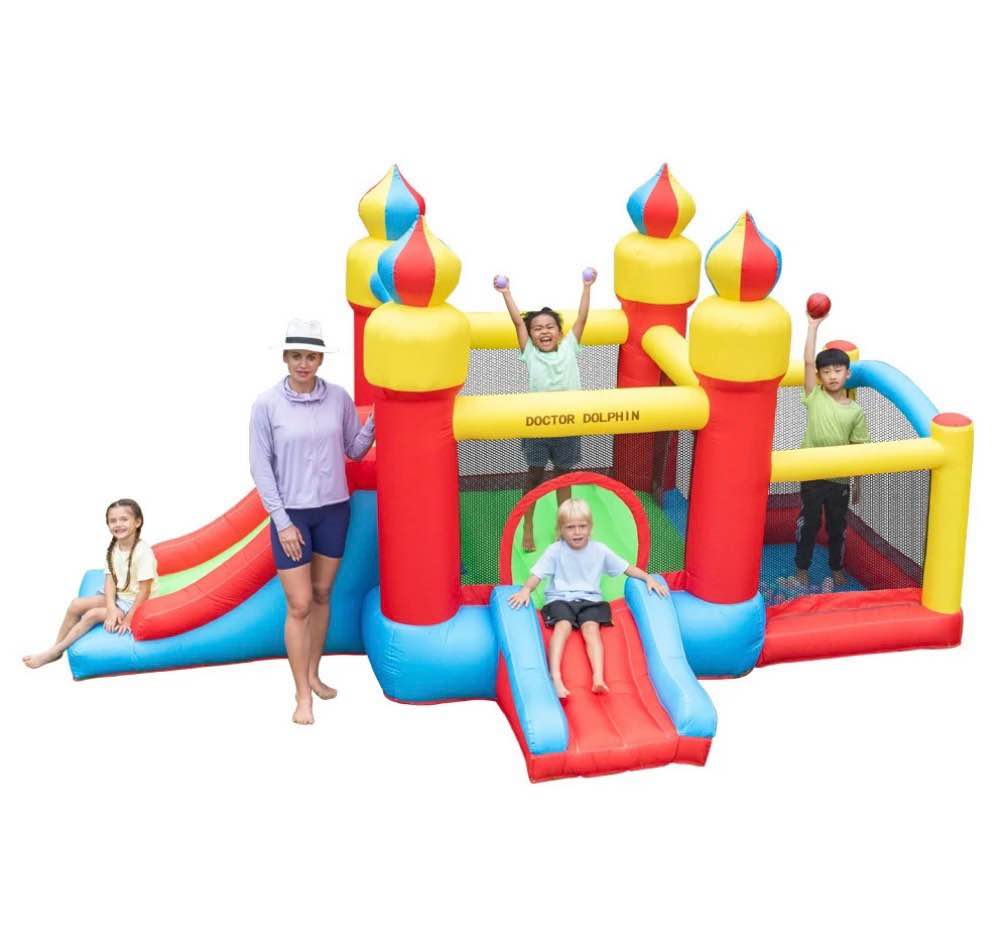 doctor dolphin bounce house inflatable bouncy castle for kids dual slides toddlers jumper with blower,ball pit,basketball hoop for indoor outdoor