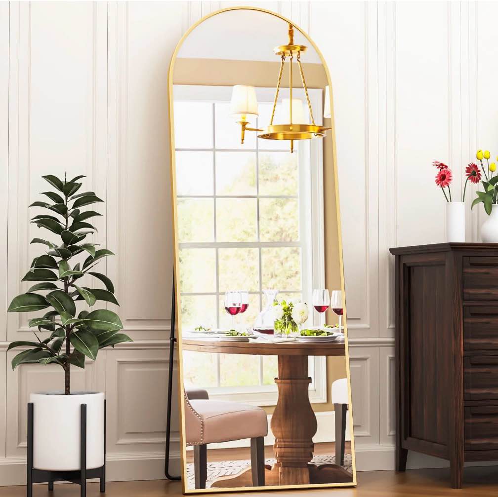 antok arched full length floor mirror 58 x21  full body mirror with stand  for bedroom  living room  cloakroom  gold