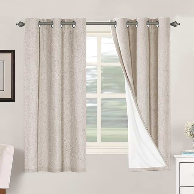 h.versailtex primitive linen curtains 100% blackout curtain drapes burlap curtains with white thermal insulated liner, grommet top drapes living room/bedroom (2 panels, 42 x 63 inch, natural) natural 42"w x 63"l (pack of 2)