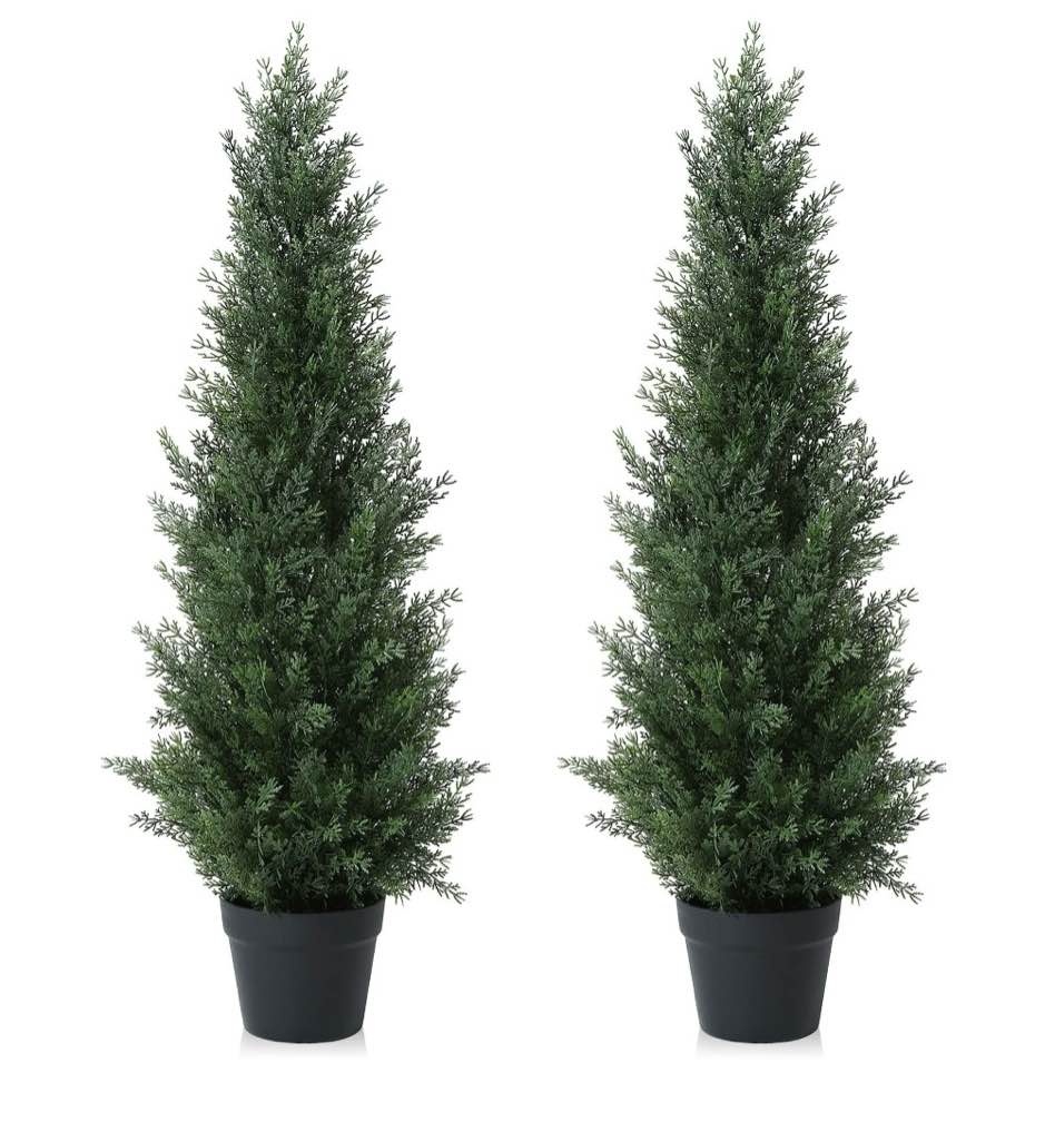 Dr. Planzen Artificial Cedar Tree 3 Ft Artificial Cedar Topiary Trees For Outdoors Potted Fake Cypress Trees Faux Evergreen Plants For Home Porch Decor