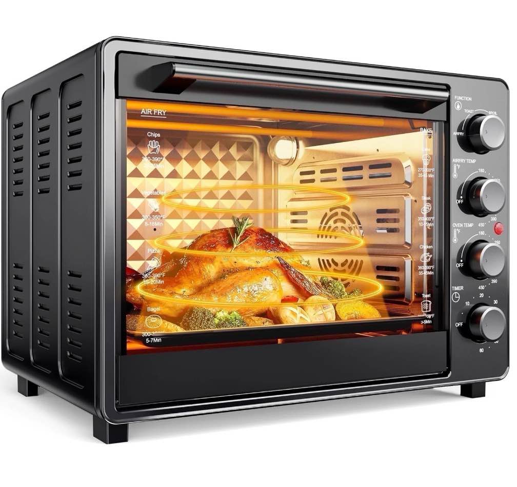 34 QT Super-Large Air Fryer, Oil-Less Air Fryer Toaster Oven Combo with Pizza, Warm, Broil, Toast, Bake, Air Fry, 5 Functions - Black