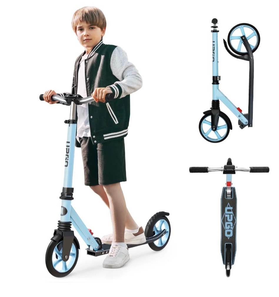 UPGO Kick Scooter for Ages 6+ Kids Teens & Adults 240 lb Max Load Foldable 8-Inch Wheels Blue