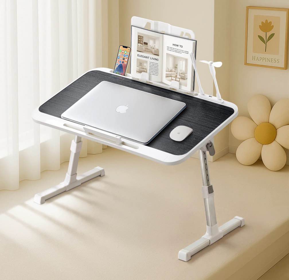 Coliware Laptop Desk for Bed Adjustable Table Stand with Moveable Book Stand USB Ports Holder Slots Foldable Bed Sofa Tray Table for Reading Writing Portable Workspace Organizer - Black