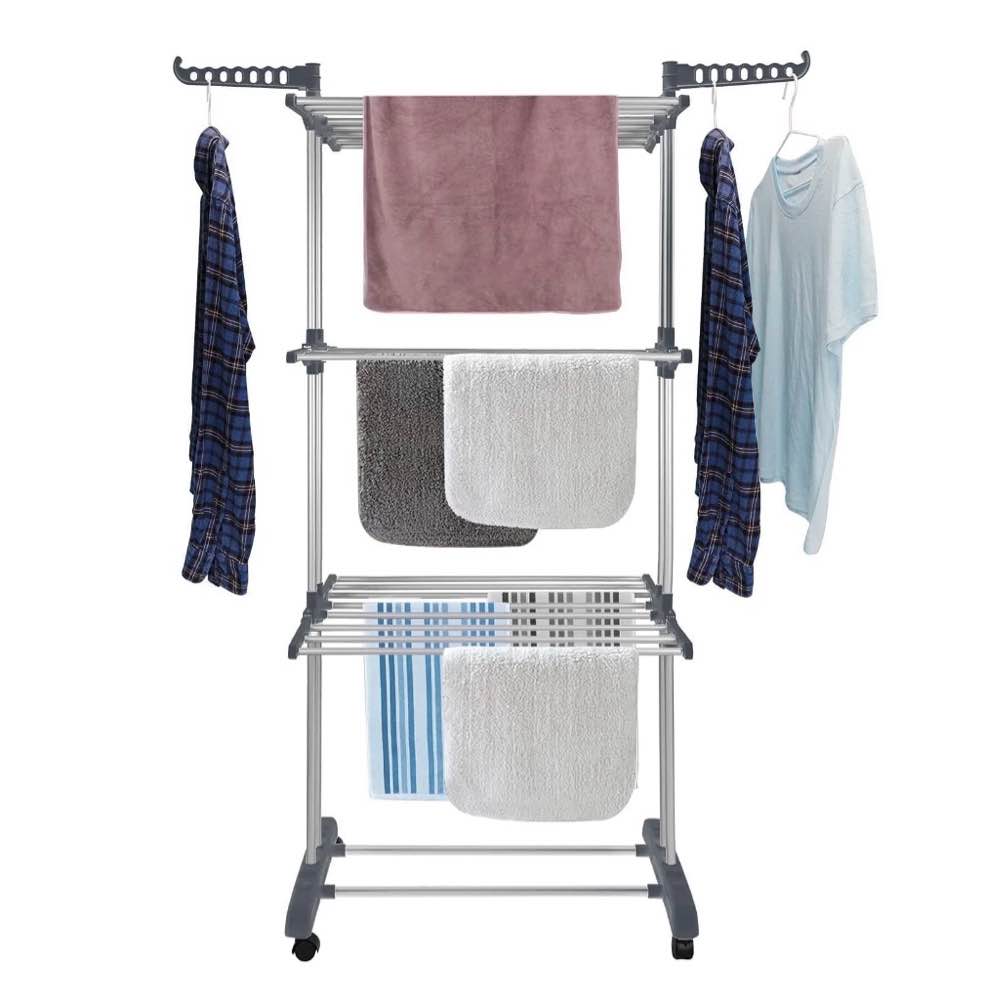 Flngr Drying Rack for Clothes Foldable & Collapsible Drying Rack Free Standing Stainless Steel Laundry Drying Rack for Hangers Garments Towels and Clothing