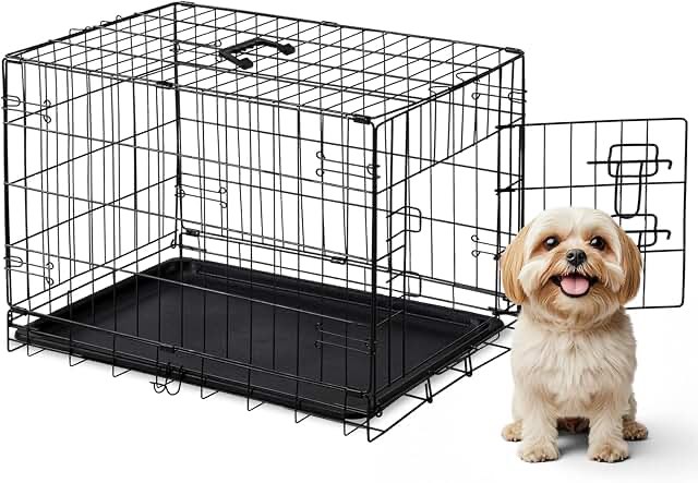 CONCETTA 30-Inch Foldable Double-Door Dog Crate – Portable Kennel with Divider Removable Leakproof Tray for Small/Medium Dogs