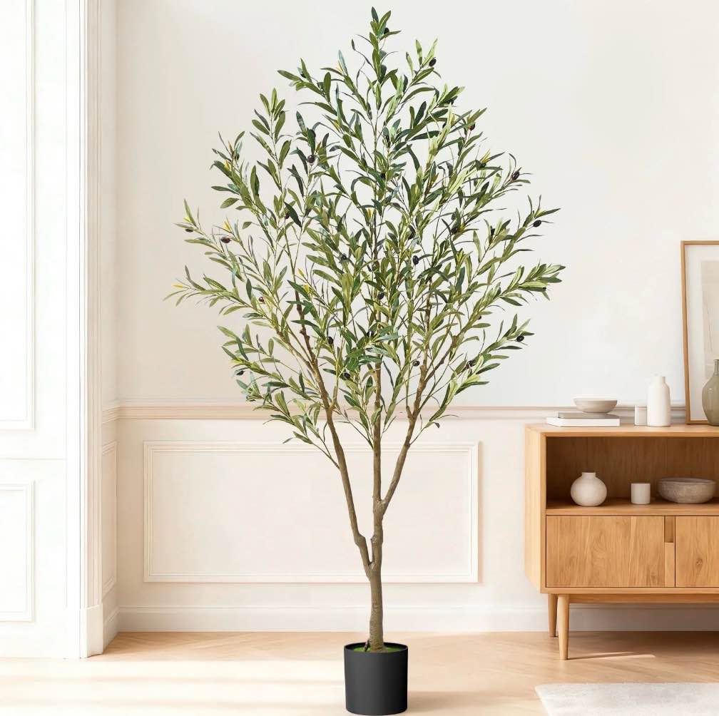 Lyacmy 6ft Artificial Olive Tree with Realistic Leaves and Natural Trunk, Faux Potted Plants with Black Plastic Pot for Home Office Decor