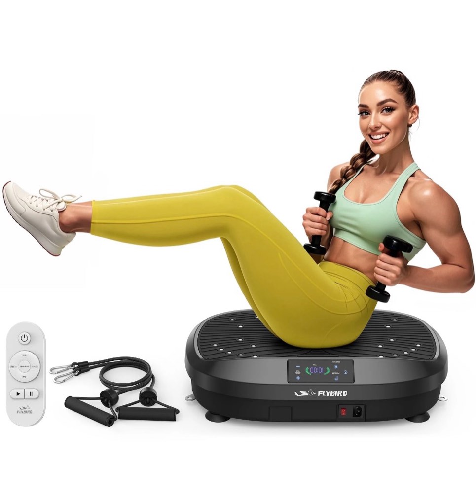upgo vibration plate exercise machine  lymphatic drainage machine  whole body workout vibration platform w/ 2 resistance bands for wellness and fitness-black