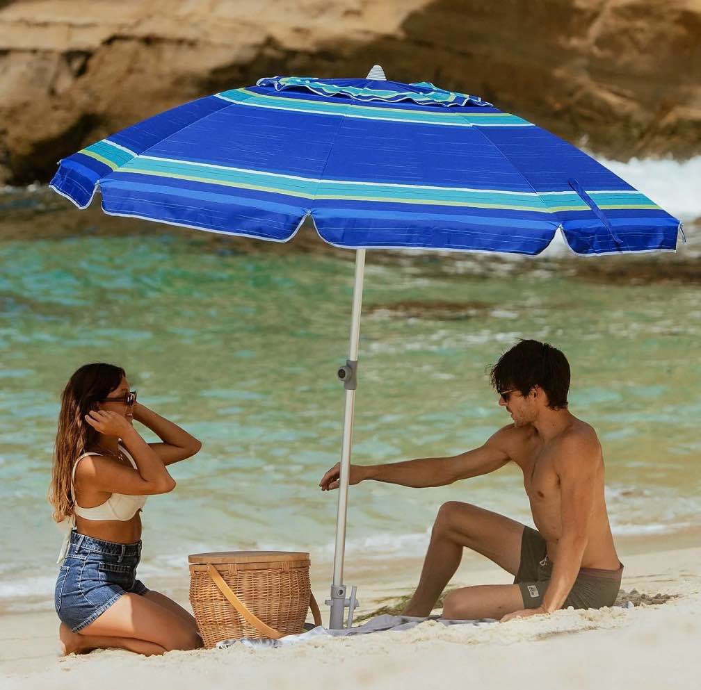 Condition photo showing Good Condition for ammsun 7ft heavy duty beach umbrella upf50+ with sand anchor & tilt shelter & bag,blue horizon