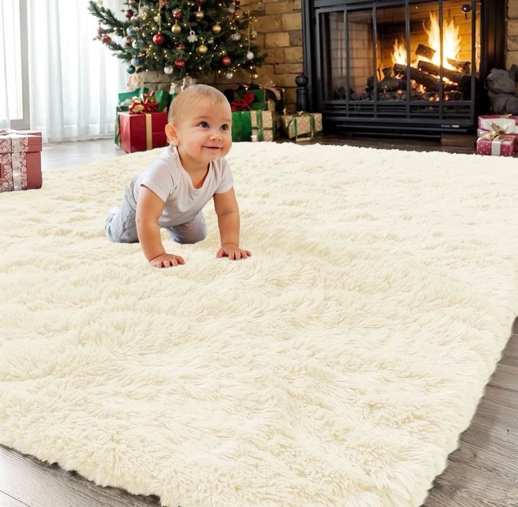 sanmadrola area rug for bedroom 6.5 x8.2 fluffy shag rug for living room furry carpet for kids room shaggy throw rug for nursery room fuzzy plush rug beige carpet rectangle cute room decor for baby