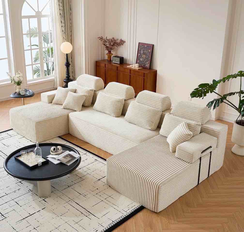 141? cloud modular sectional sofa, boneless u shaped compression sofa with chaise, sectional couches for living room, corduroy oversized couch in a box (cream) 