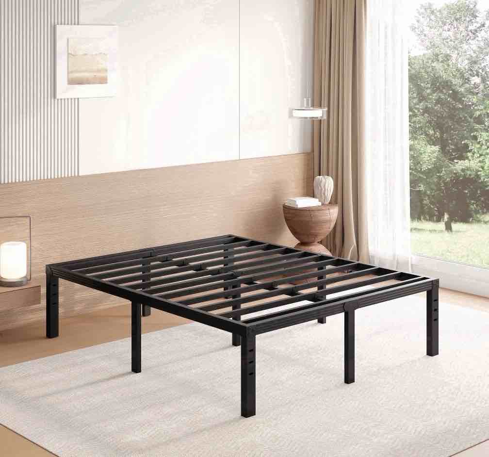 fschos 18 inch queen size metal bed frame, heavy duty metal platform with ample storage space, sturdy construction, no box spring needed