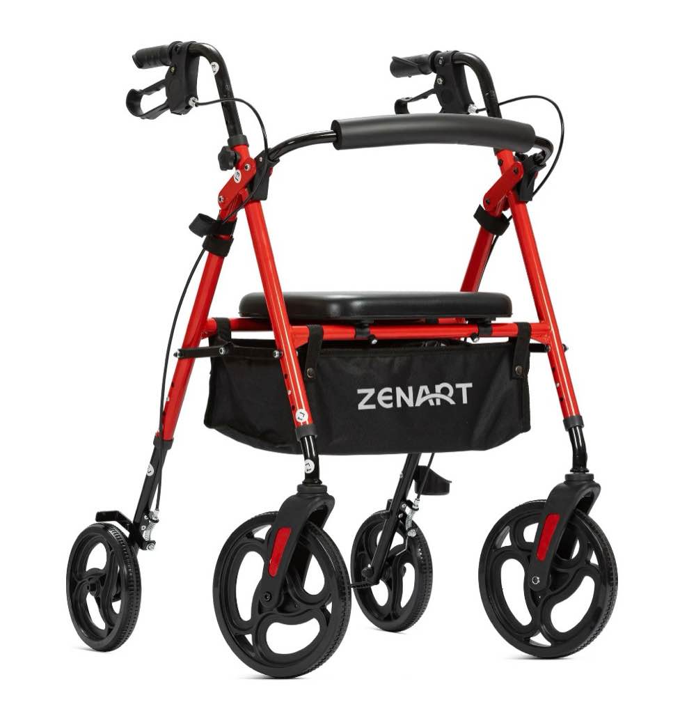 zenart mobility rollator walker for seniors adult with adjustable seat and 10" wheels, red