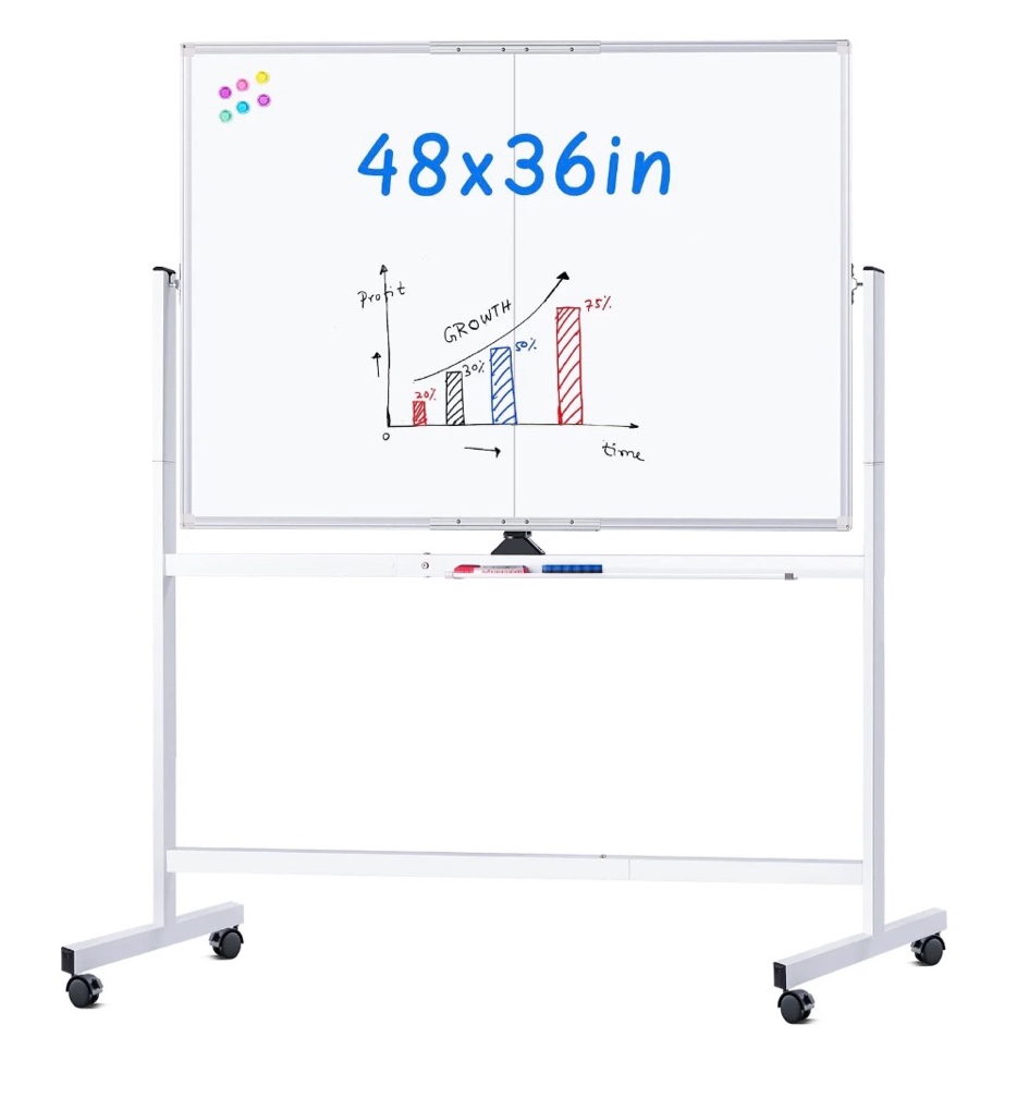 maxtek rolling whiteboard  48x36 large magnetic white board with stands  double-sided dry erase board on wheels for homeschool  office  school