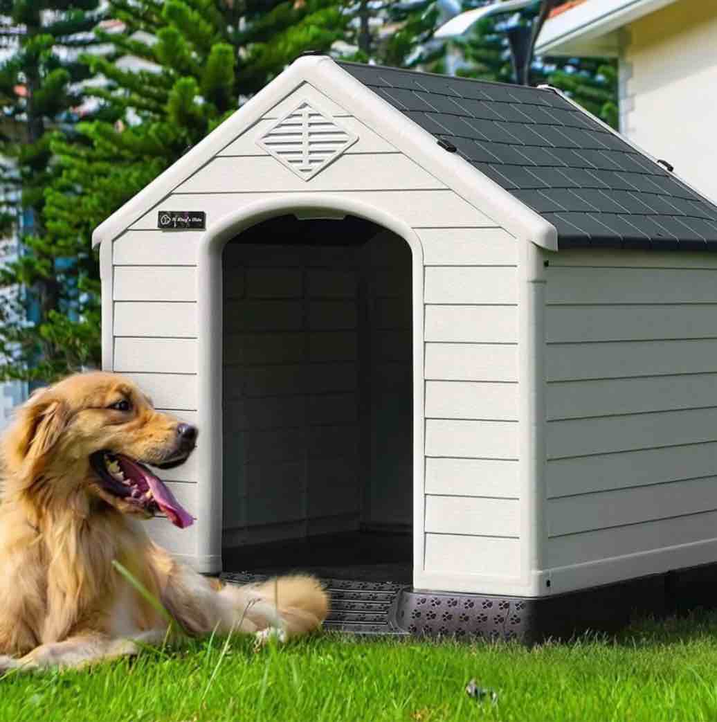 Waleaf Durable Waterproof Plastic Dog House for Small to Large Sized Dogs  Indoor Outdoor Doghouse with Elevated Floor