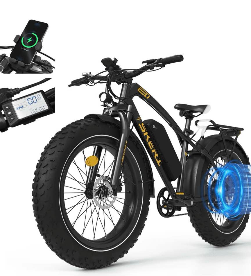 Skeri Electric Bike, 26"x4.0" Fat Tire E Bike, 500W (Peak 1000) Motor, 48V 15.6Ah Removable Electric Bike for Adults, 60 Miles & 25 mph, Electric Bicycle with 7 Speed and Front Suspension
