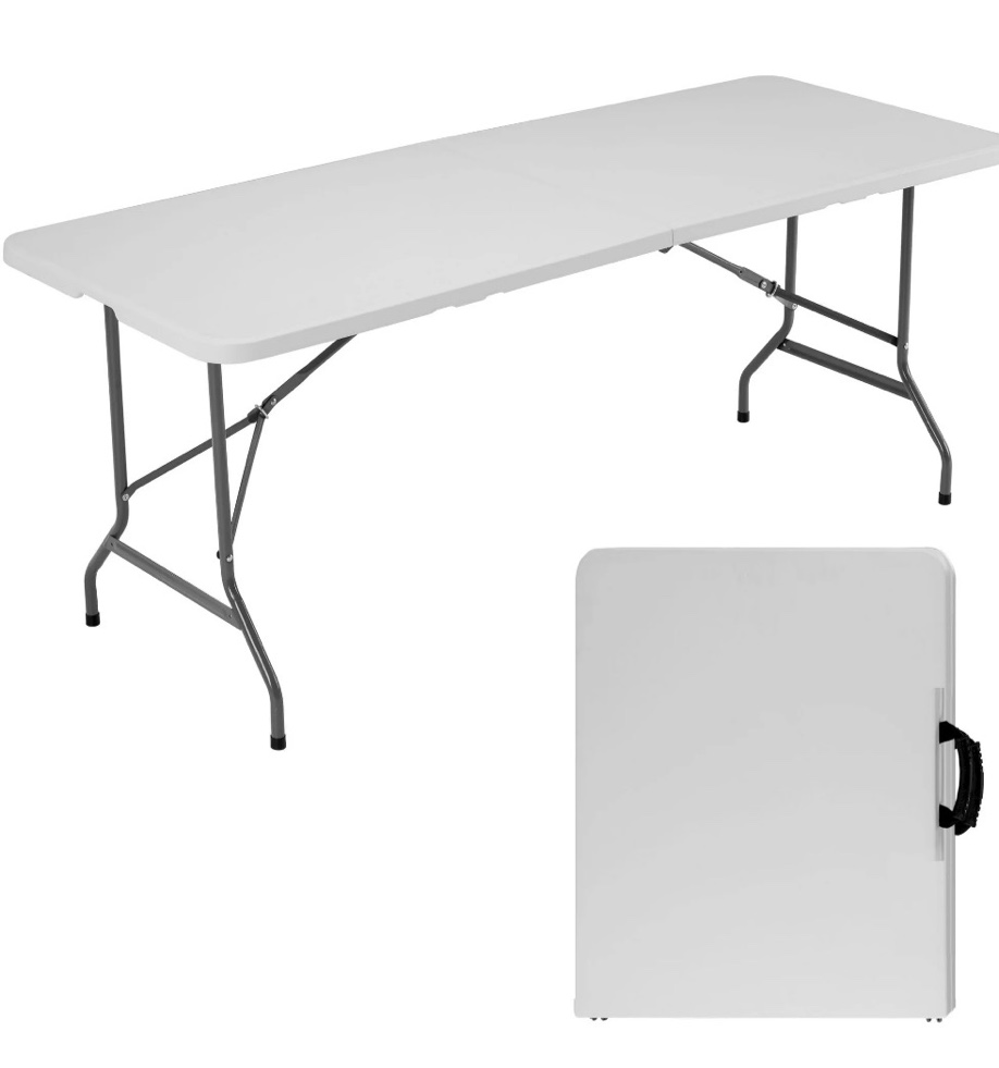 edx Folding Table, Outdoor Indoor Heavy Duty Portable with Carrying Handle for Camping, White,27.56"W x 70.89"D x 29.32"H