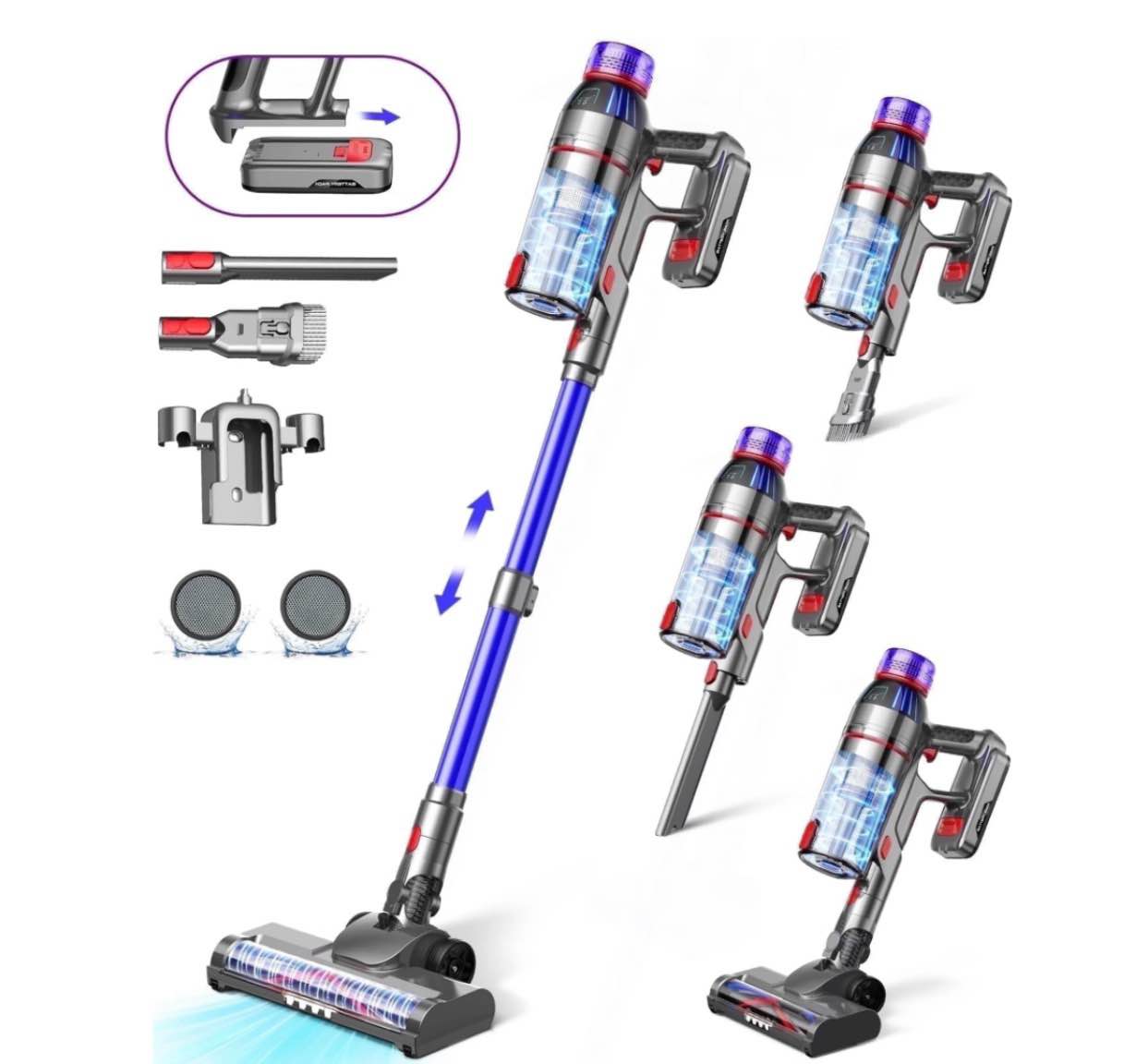 Hosaud Cordless Stick Vacuum Cleaner - 45000pa 550W 55mins 2600mAh Battery Lightweight Vacuum for Carpet Home Pet Hair Hard Floor
