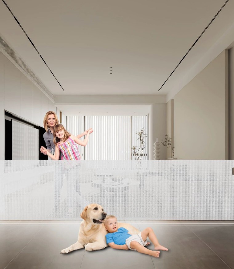 "Fxcoia Retractable Baby Gate, 71"" Wide x 38"" Tall, Safety Mesh Dog Gate for Doorways and Stairs, White"