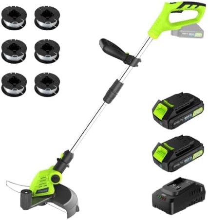 STEELITE 12-inch 21V Cordless String Trimmer, Battery Powered Weed Wacker with 2 x 2.0Ah Batteries and Charger, Electric Grass Cutter for Lawn Care and Edging