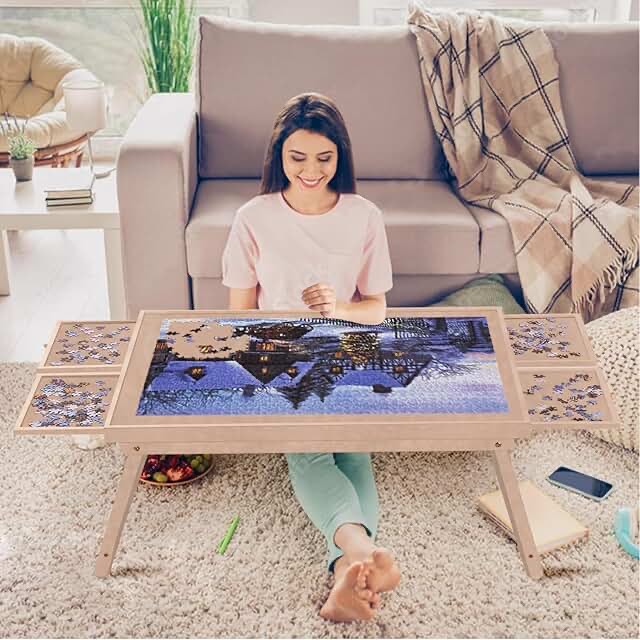 G TALECO GEAR Jigsaw Puzzle Table with Drawers  Legs and Cover  Wooden Puzzle Board for Adults 1500 Pieces  Puzzles Accessories  34.3  x 26.5