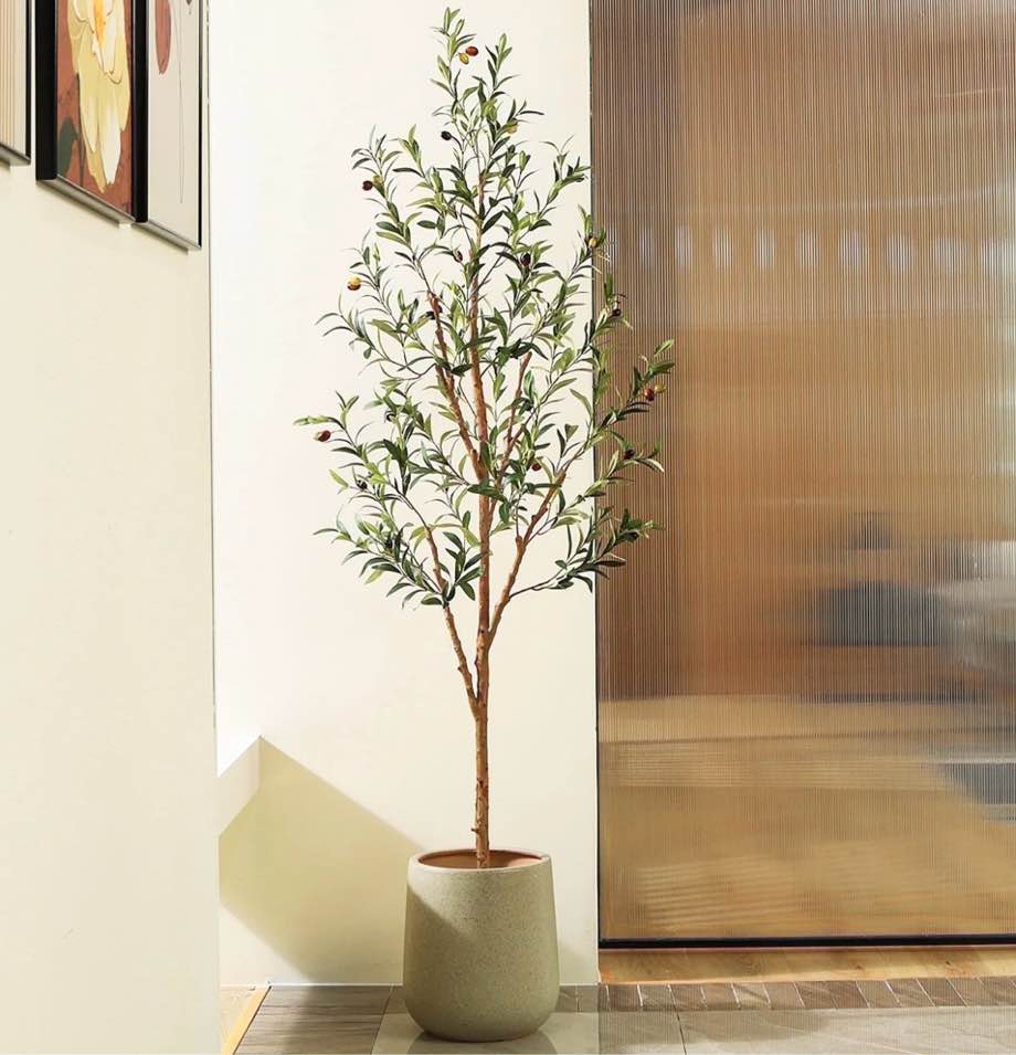dr.planzen 6ft artificial olive tree indoor, tall faux olive tree, artificial plants with natural wood trunk and lifelike fruits for home office decor