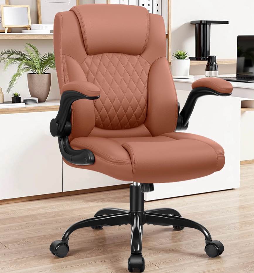 coolhut leather office chair, big and tall office chair 400lbs wide seat ergonomic computer desk chair high back executive leather chair adjustable task chair lumbar back with 8-year warranty, brown