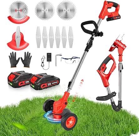 electric weed eater wacker  grass trimmer weed lawn edger eater  21v 650w cordless grass string trimmer cutter  weed wacker with 2 battery