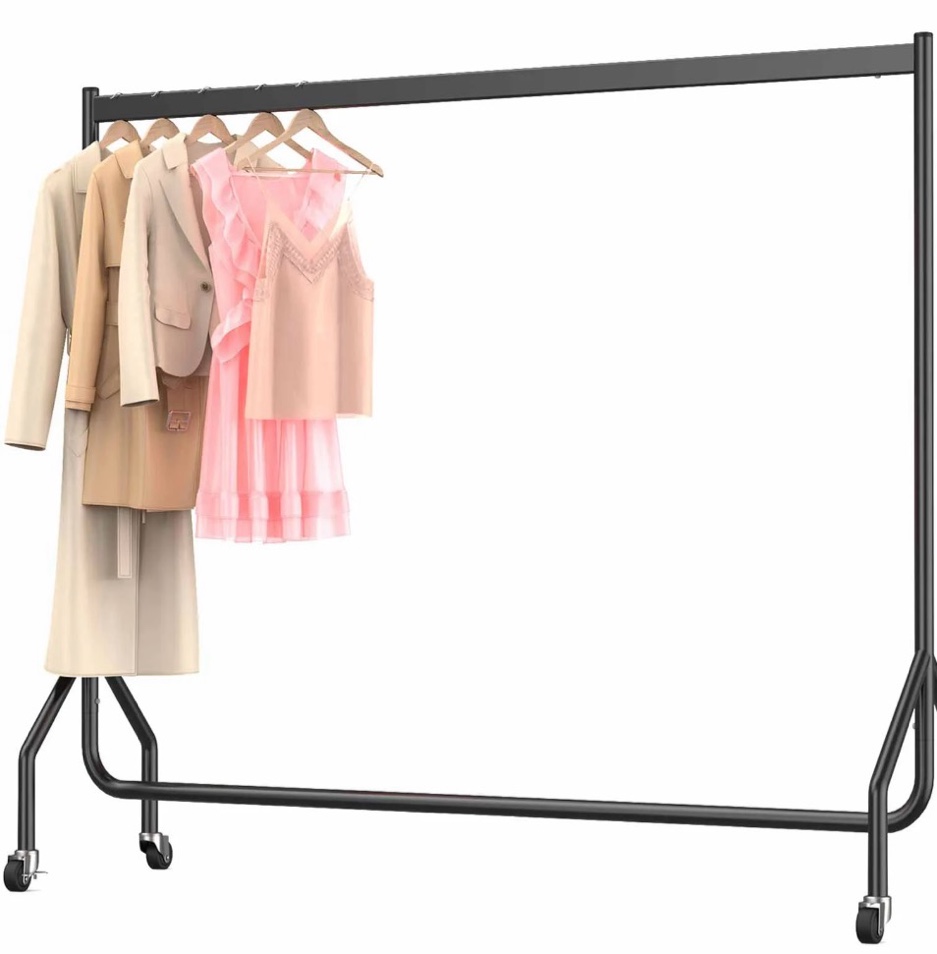 nefoso heavy duty clothes rack with wheels,rolling garment clothing rack for display and storage, hanging clothes,60"l x 18.4"w x 60"h(black)
