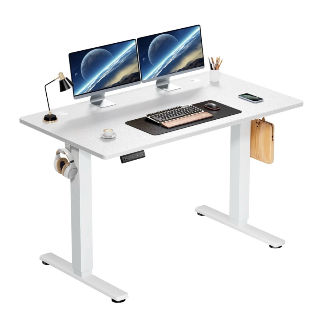 edx electric adjustable height sit standing desk, 48 x 24 inch splice board for home office, white 48 x 24in