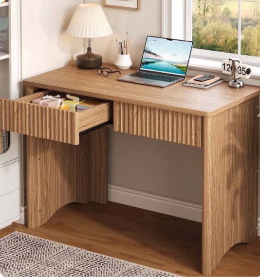 bestier computer desk with 2 storage drawers,home office writing study desk pc table for small space,brown oak